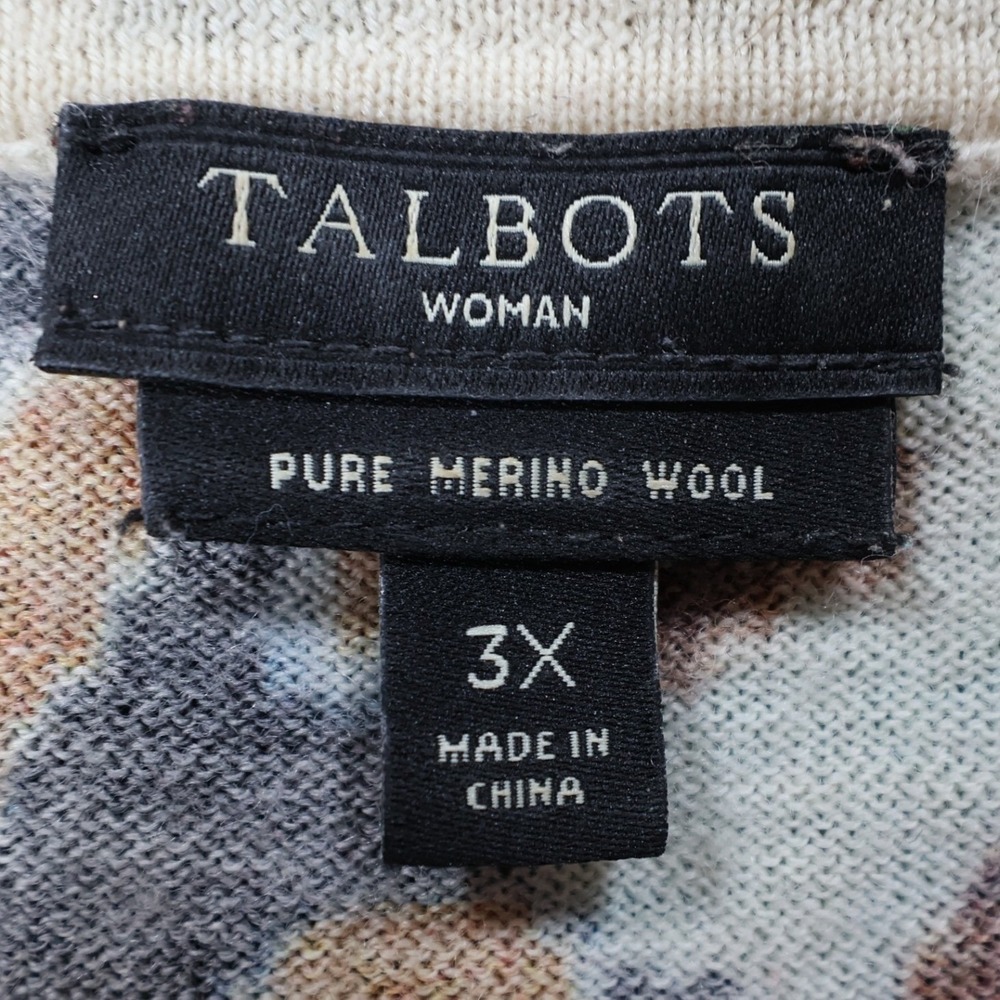 Talbots Sweater Women 3X Blue Brown Cotton Silk Animal Print Pullover Top - Picture 6 of 8